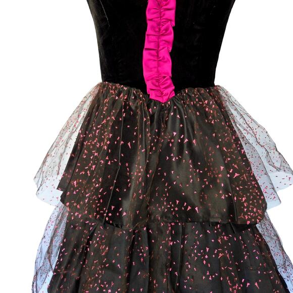 Gunne Sax Vintage 80s Velvet Ruffle Midi Prom Dress Size S Black Purple Sparkle - Picture 4 of 8